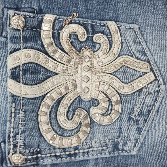 Miss Me Blue Straight Leg Jeans with Silver Embellishments - Picture 2 of 16